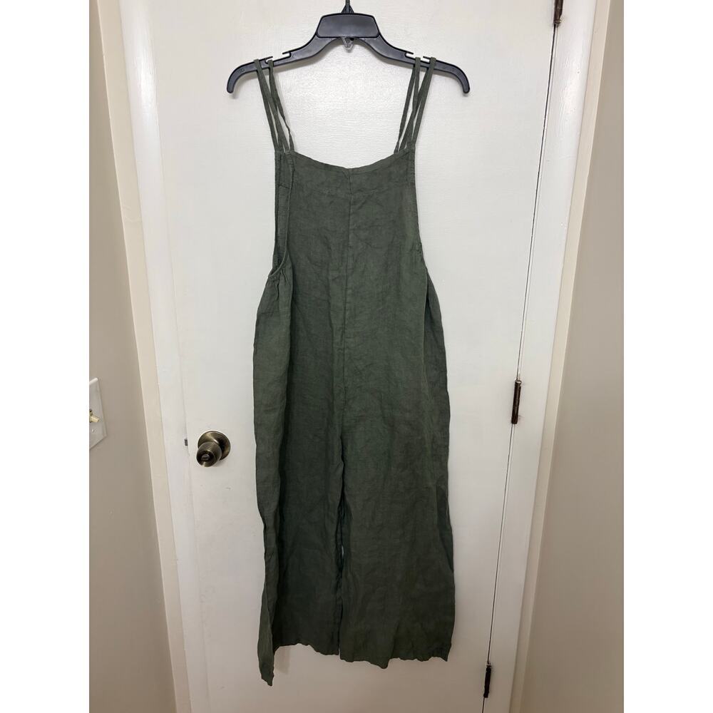 100% Italian Linen Wide Leg Jumpsuit | Sage Green | Lagenlook Boho | Size L/XL